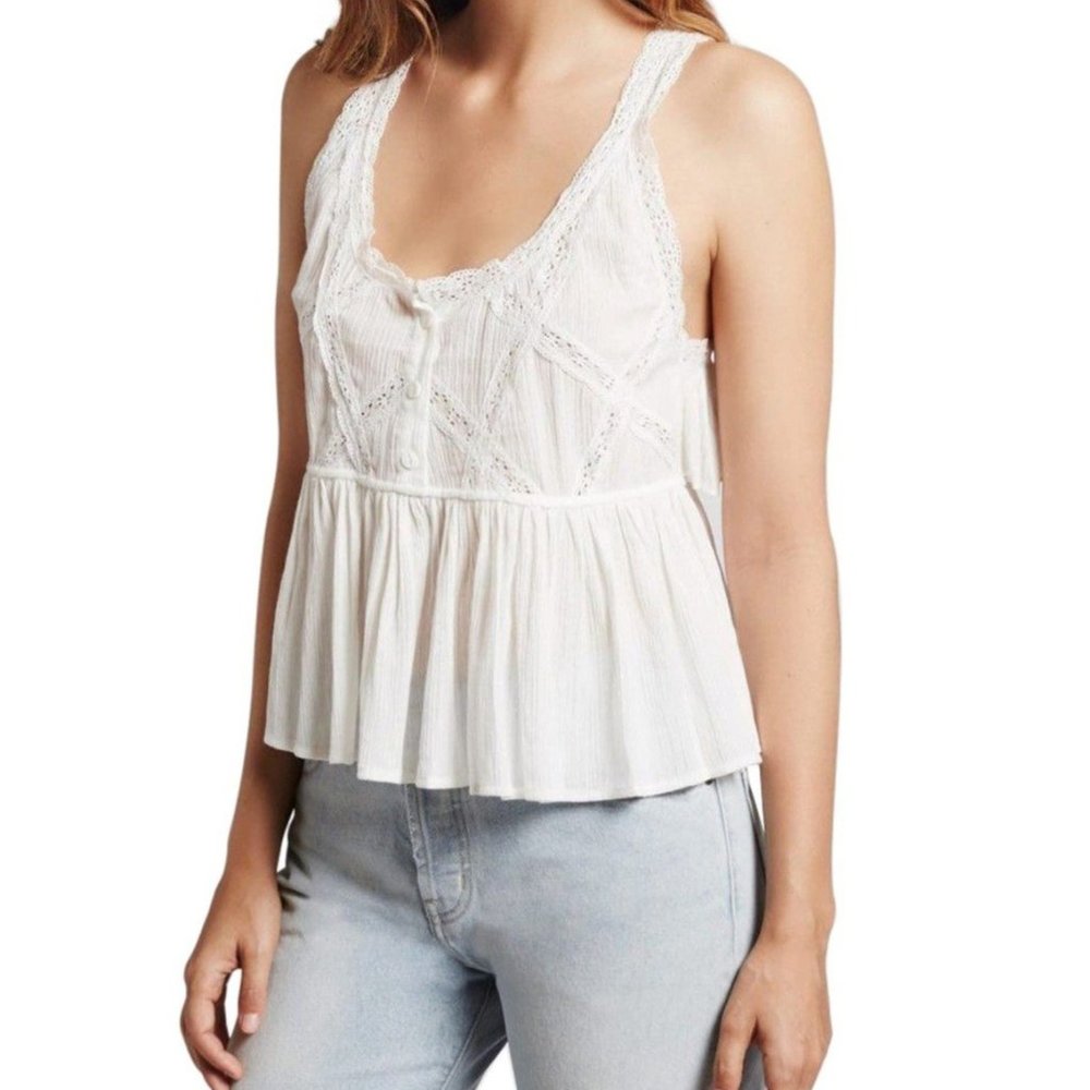 NWT CURRENT/ELLIOTT White Cotton Sleeveless Lace Blouse Top Size FR 3 (L) $188